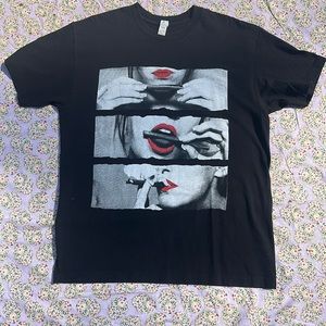 Woman rolling with red lipstick graphic tee Black with white & red graphic Large